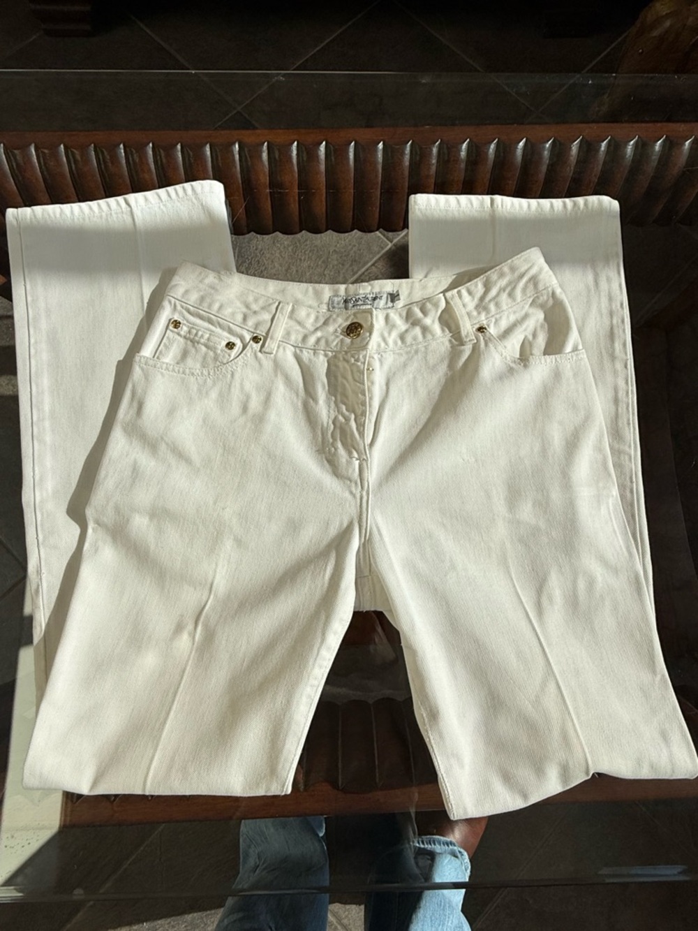 Rare Vintage YSL Rive Gauche White Straight Leg Jeans IT 42 Authentic